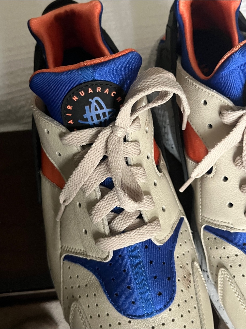 Nike Air Huarache Sneakers — Cream, Blue & Orange